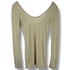 Tee Shop Gold Sparkly Long Sleeve Scoop Neck Basic Tee Shirt Top size Small